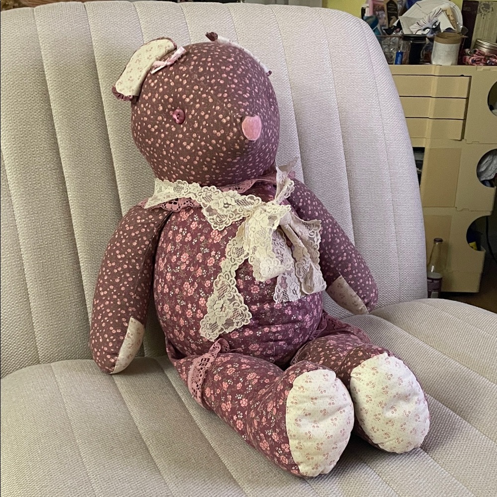 Adorable Floral Stuffed Bear with Lace Details